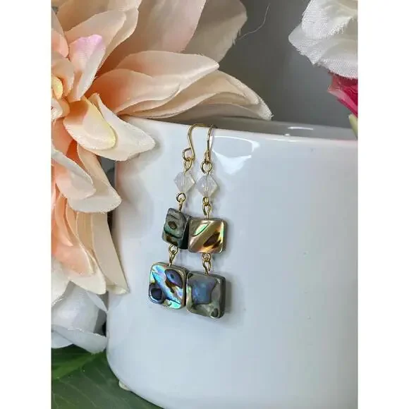 Paua - Abalone Crystal Three Tiered Earrings - Picture 6 of 8